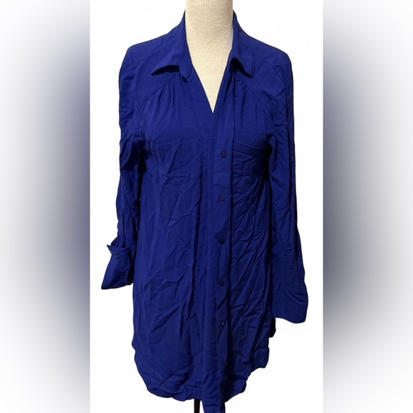 I.N.C International Concepts Roll-Tab Button-Down Blue Long Sleeve Blouse - Picture 1 of 4